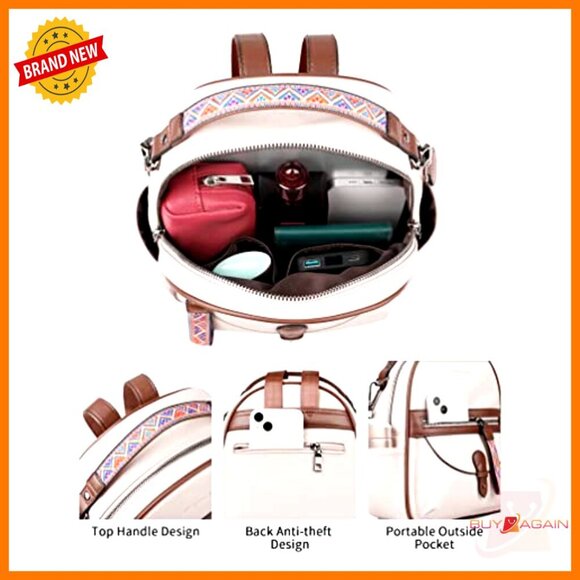 Leather Mini Backpack Purse, Waterproof Shoulder Bag with Multiple Pockets